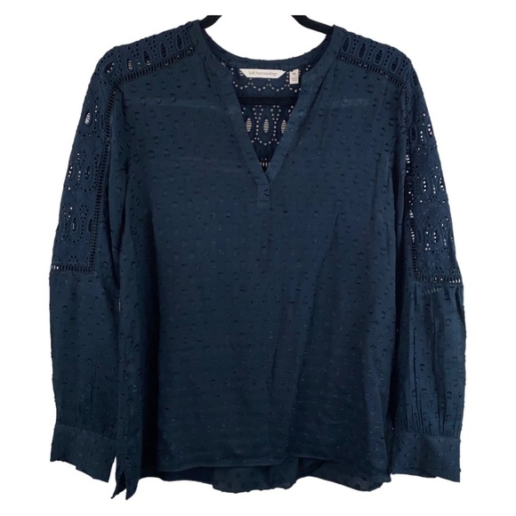 Soft Surroundings Embroidered Eyelet Clip Dot Boho Blouse Tunic Blouse Black XS - Picture 1 of 9